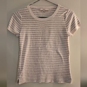 LOFT Women's Light Gray Striped Tee Size XS